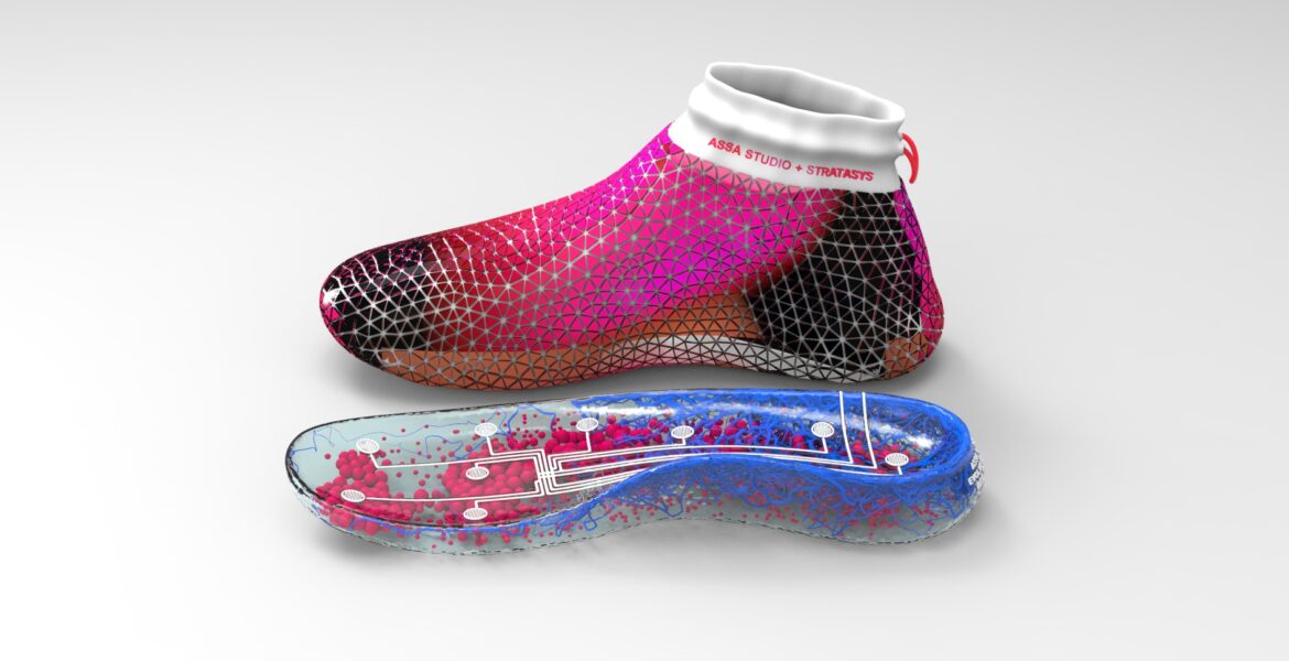 The ‘Sepida’ shoe is 3D printed on fabric with a ‘slide in’ evolutionary personalised midsole – Assa Ashuach